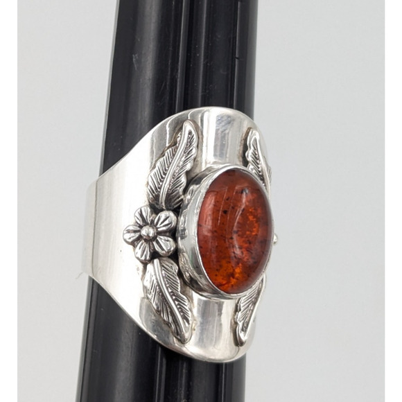 Vintage Carol Felley Sterling Silver Amber Wide Ring Sz 8 12g Southwest - Picture 8 of 12